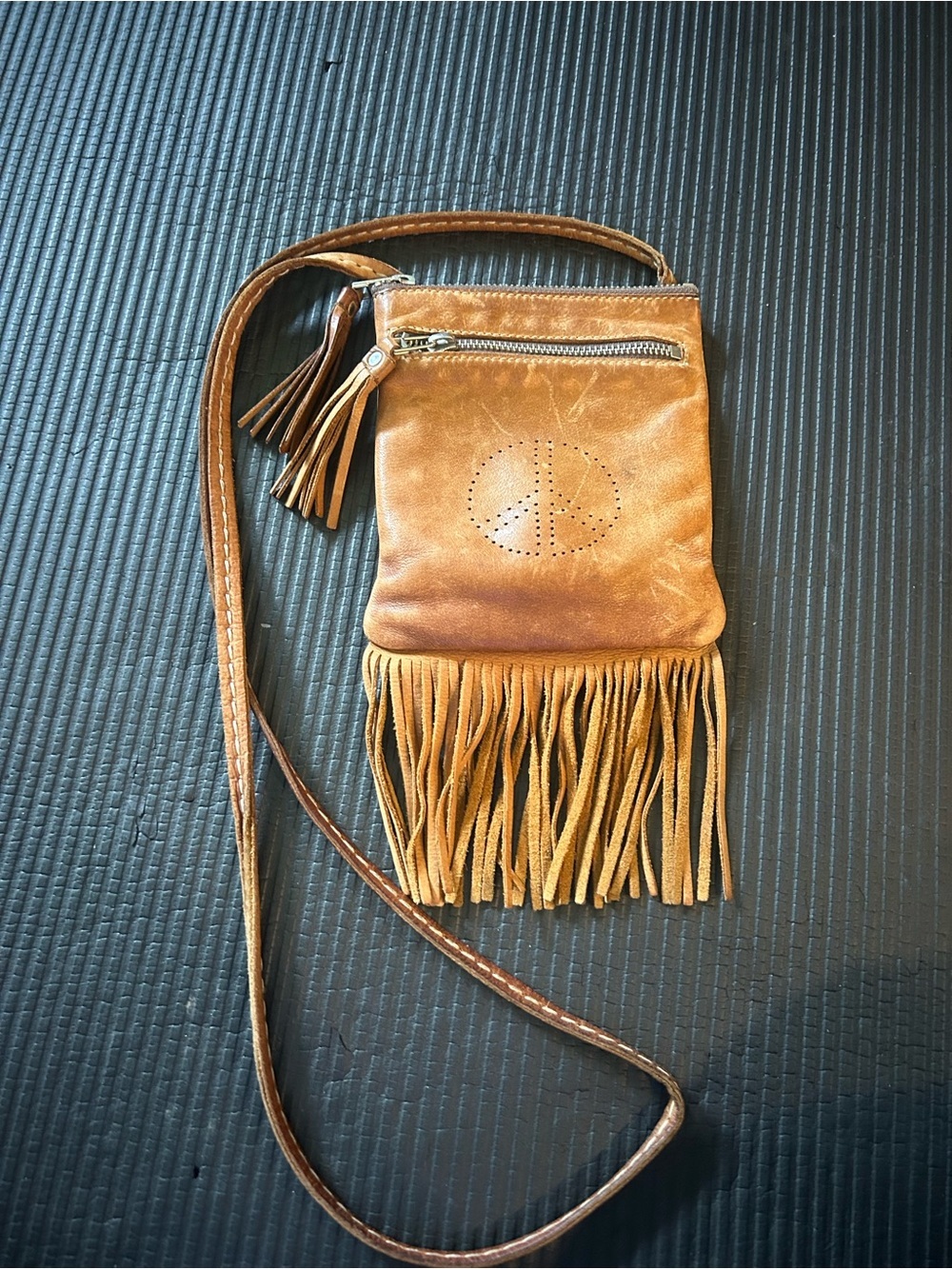 Roots, genuine leather, made in Canada Fringed Crossbody